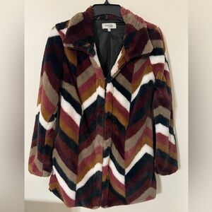 Vintage Furry Jacket Charlotte Russe Multicolor Chevron Fuzzy Coat